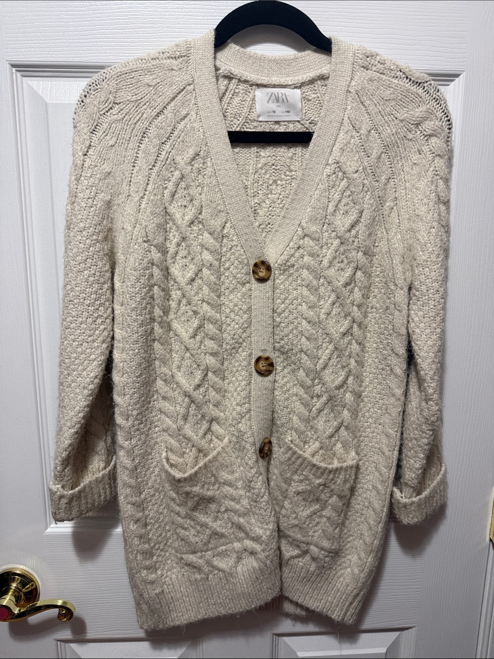 Zara Cream Cable-Knit Button Cardigan